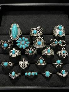 Gothic Men's Ring Set Punk Hip Hop Multi-Piece Finger Rings Party Holiday Daily Wear Finger Accessories Fashion Jewelry Gift Unisex - Antique Silver - View 14