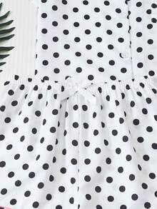 2pcs Women's Comfortable Polka Dot Print Short Sleeve Collared Top And Bow Shorts Pajama Set - White - View 6