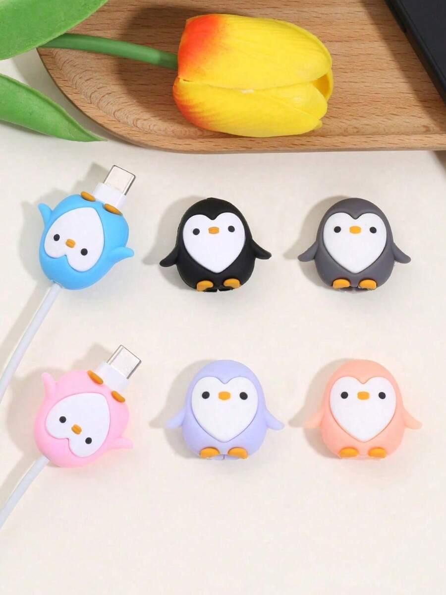 企鵝矽膠數據線保護頭 防斷線保護套，適用於 Apple 充電線，理線收納器 - 彩色 - 查看 1