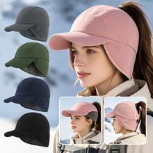 Women's Winter Reflective Fleece Ponytail Cap With Ear Flaps, Baseball Cap, Ponytail Cap, Winter Ski Ear Flaps Knit Warm Windproof Ushanka Hat - Multicolor - View 2