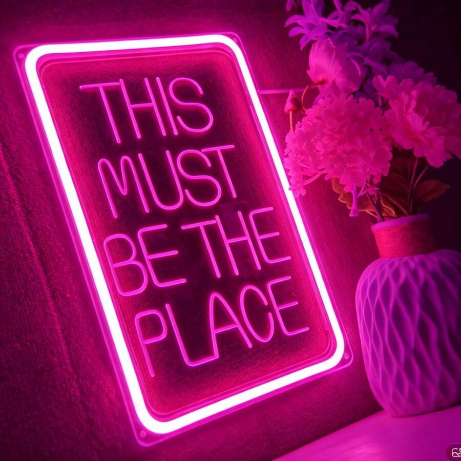 1pc Modern Dimmable LED Neon Sign "This Must Be The Place" - USB Powered Wall Decor, Suitable For Bedroom, Wedding, Birthday Party, Bar, Commercial, Home Lighting Accessory - Solid Color - View 1