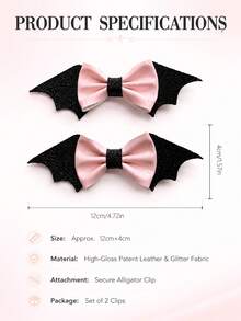 2pcs Bat Bow Party PU Leather Halloween Hair Clips Autumn/Winter Dress Up Hair Accessories - Multicolor - View 2