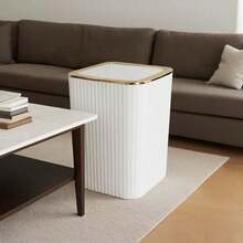 Multifunctional Garbage Storage Bin, Vertical Stripe Design Large Capacity Trash Can, Multi-Scenario Applicable Convenient Cleaning Garbage Bin, Kitchen Bathroom Bedroom Universal - White - View 2