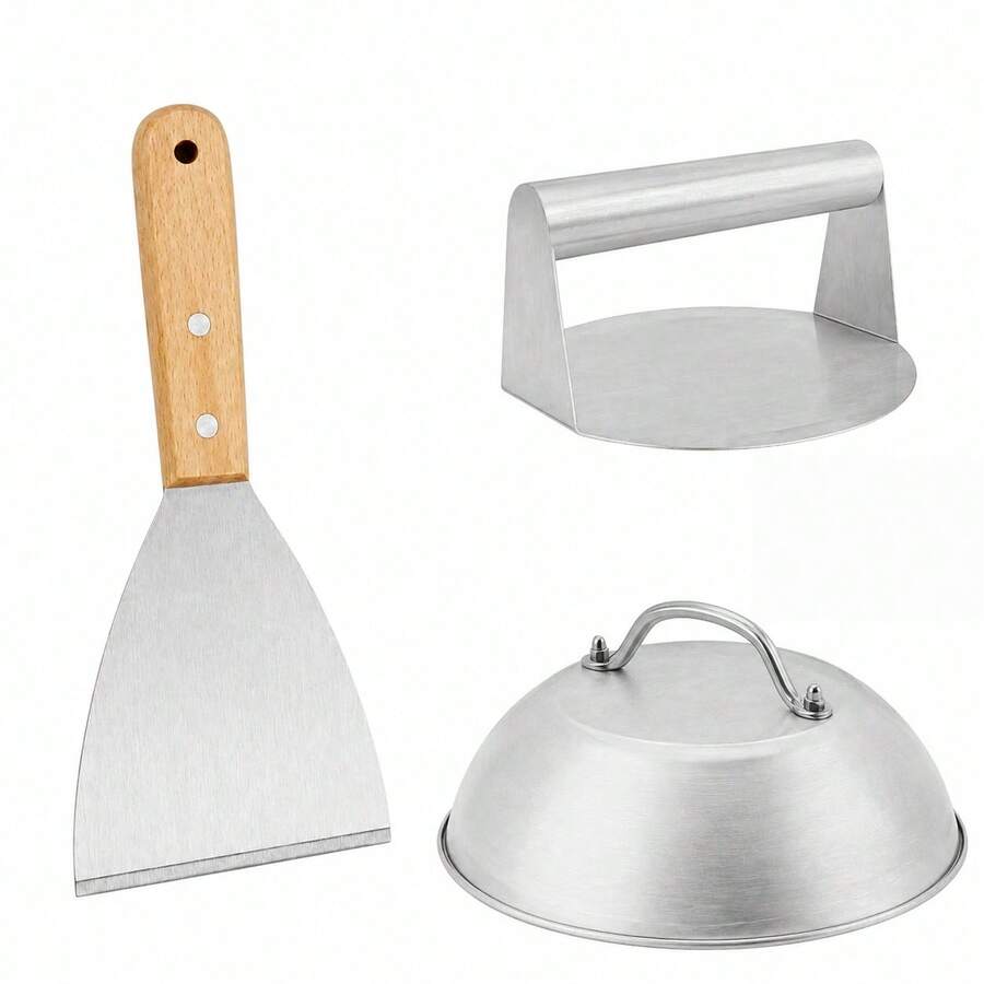 3-Piece Stainless Steel BBQ Tool Set, Portable Cooking Tools, Perfect For Outdoor Grilling, Camping And Backyard Use, Great Gift For Father's Day, Christmas And Halloween - A - View 1