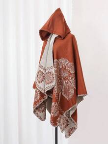 1pc Jacquard Butterfly Print Hooded Cape Fashion Shawl - Multicolor - View 11