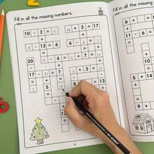 32-Page Math Puzzle Workbook, Fill-In-The-Blanks Within 20, Mental Math Addition Subtraction Multiplication Division, Brain Training Activity Book With Answers, Preschool Kindergarten Home Education Learning, Educational Back-To-School Gift, Birthday, Christmas Small Gift - A - View 6