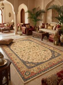 1PC Lion, Antelope, Flower & Bird Pattern Faux Cashmere Machine Washable Area Rug, Middle Eastern Persian Style European Classical Palace Rectangular Soft Carpet, Living Room Bedroom Home Decor, All Season Use, Aesthetic Home Decoration - Multicolor - View 1