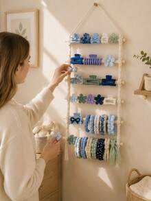 Wooden Rope Hanging Hair Clip Storage Rack, Baby Room Wall Hair Accessory Organizer, Bow Hair Clip And Headband Display Stand - Storage Rack - View 2