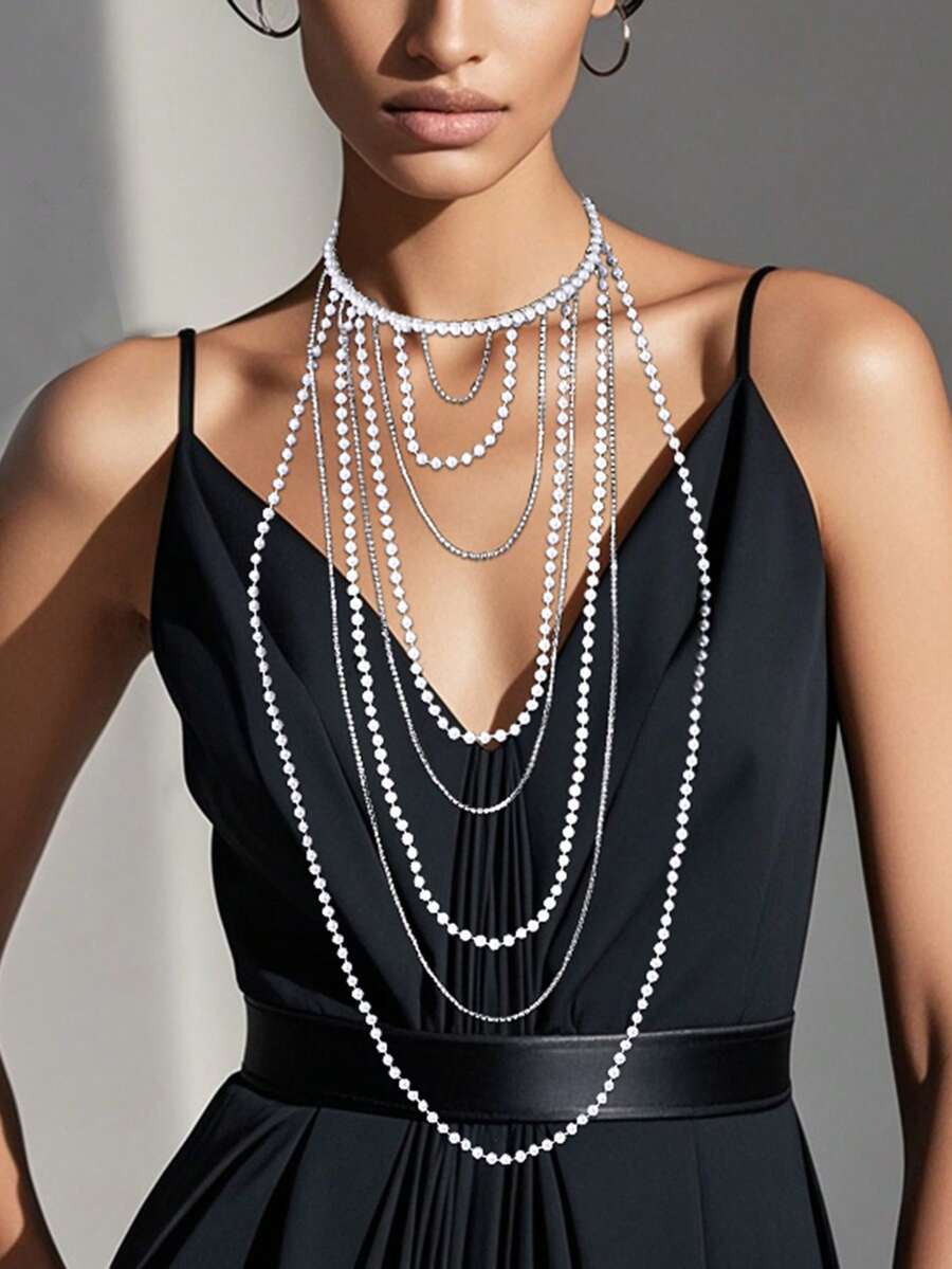 1pc Elegant Handmade Pearl LongTassel Headband Fashion Rhinestone Chain Hair Accessory Party Headband For Women