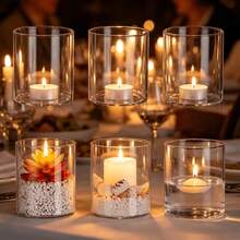 2/4/6/12pcs-Home Decor Glass Candle Holders, Two Size Options Transparent Windproof Candle Jars, Suitable For Table Centerpiece, Wedding, Christmas, Halloween Decoration, Can Also Be Used As Glass Vases - View 1