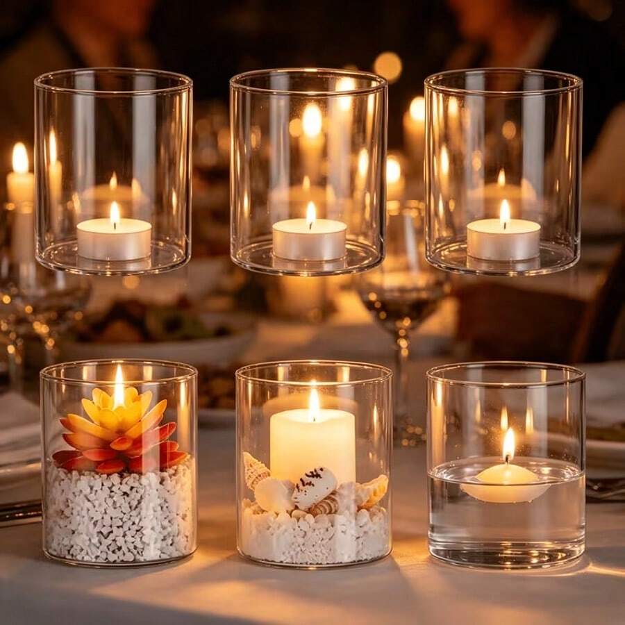 2/4/6/12pcs-Home Decor Glass Candle Holders, Two Size Options Transparent Windproof Candle Jars, Suitable For Table Centerpiece, Wedding, Christmas, Halloween Decoration, Can Also Be Used As Glass Vases - View 1
