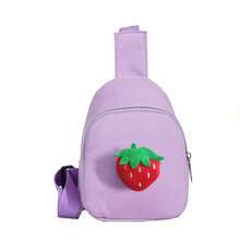Children's Cute Strawberry Chest Bag, Girls' Solid Color Small Crossbody Bag, Lightweight Zipper Closure Small Bag For Travel And Coins, Suitable For Daily Use - B - View 11