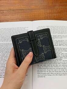 Vintage Style Denim Wallet | Handcrafted Bifold Purse With White Stitching & Snap Tab | Slim Daily Organizer - Blue - View 3