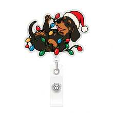 1pc Christmas Puppy Retractable Badge Reel, Glitter Acrylic Pull-Cord - Multicolor - View 10