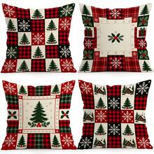 4pcs/1pc Christmas Patchwork Plaid Pattern Pillow Case, Single-Sided Printed Pillow Case, Suitable For Living Room Bedroom Home Decor, All-Season Pillow Case - Multicolor - View 1