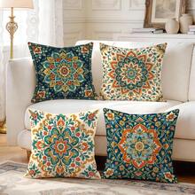 4pcs/1pc Vintage European Floral Mandala Pattern Pillow Covers, Single-Sided Printed Pillow Covers, Suitable For Living Room Bedroom Home Decor, All Season Pillow Covers - Multicolor - View 7