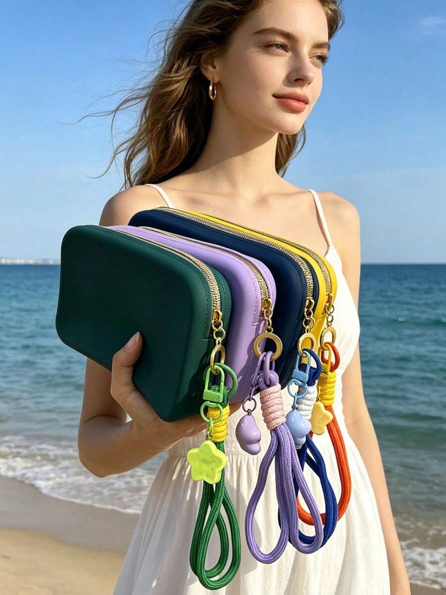 1 قطعة محفظة عملات للسفر جديدة من السيليكون، حقيبة تخزين محمولة باليد بتصميم بسيط ولون موحد، سعة كبيرة متعددة الوظائف، حقيبة أدوات تجميل، حقيبة تخزين سماعات الأذن، محفظة مفاتيح، مناسبة للسفر وتخزين وتنظيم الأغراض اليومية (يرجى الشراء بعناية بناءً على الحجم) - متعدد الألوان - مشاهدة 1