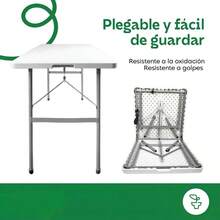Mesa Plegable de Plástico Tipo Portafolio 120 cm, Mesa Portátil para Exterior e Interior, Jardín, Camping, Picnic, Fiestas y Reuniones - Negro - Ver 3
