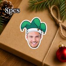 8/20/40/15/30/60pc Custom Christmas Face Stickers, Personalized Photo Santa Elf Reindeer Tree Hat Styles Labels , Holiday Gift Wrap Decor For Cups Envelopes Notebooks Cards, Holiday Party Favors,Christmas Gift - Multicolor - View 18