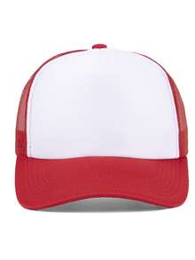 1pc Unisex Trucker Hat Dad Cap Sponge Mesh Baseball Cap, Suitable For Daily Use, Outdoor Travel, Hiking, Climbing, Swimming, Beach Party, Fishing - Red and White - View 4