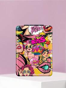 1PC European Cartoon Series Portable Vanity Mirror, Foldable Lightweight Ultra-Thin Convenient Hand Mirror, PU Leather, Suitable For Multiple Scenarios And All People, Rectangular Mirror, Pocket Mirror, Cartoon Letter Fashion Girl Pattern Design, Exquisite And Delicate, Easy To Carry, Handheld Makeup Mirror, 180° Flip Cover, Multi-Functional Mini Mirror, Compact Mirror, Mirrors For Daily Use, Holidays, Birthday, Valentine's Day - Multicolor - View 9