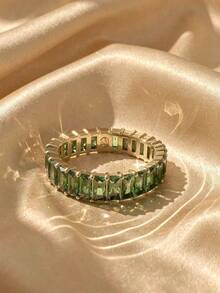 SWAROVSKI 5648909 Matrix Green Rectangular Crystal Full Circle Ring, Stackable Women's Jewelry, Birthday Gift For Girlfriend - Gold + Green - View 6