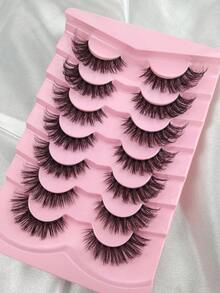 Hinarin 7 Pairs Natural Curly Cat Eye Manga Lashes False Eyelashes Cross Style Suitable For Daily Wear Beginner-Friendly Strip Lashes Eyelashes False Eyelashes Lash Tech Supplies - Black - View 6