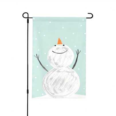 1pc Garden Flag, Light Blue Background Simple Hand Drawn Smiling Snowman Snowflake Art Print Garden Flag For Front Yard Lawn Patio Outdoor Decor (Flag Stand Not Included)