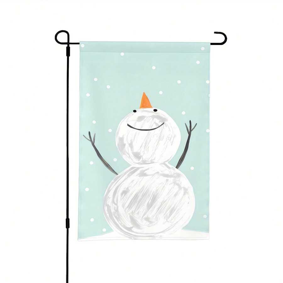 1pc Garden Flag, Light Blue Background Simple Hand Drawn Smiling Snowman Snowflake Art Print Garden Flag For Front Yard Lawn Patio Outdoor Decor (Flag Stand Not Included) - A - View 1