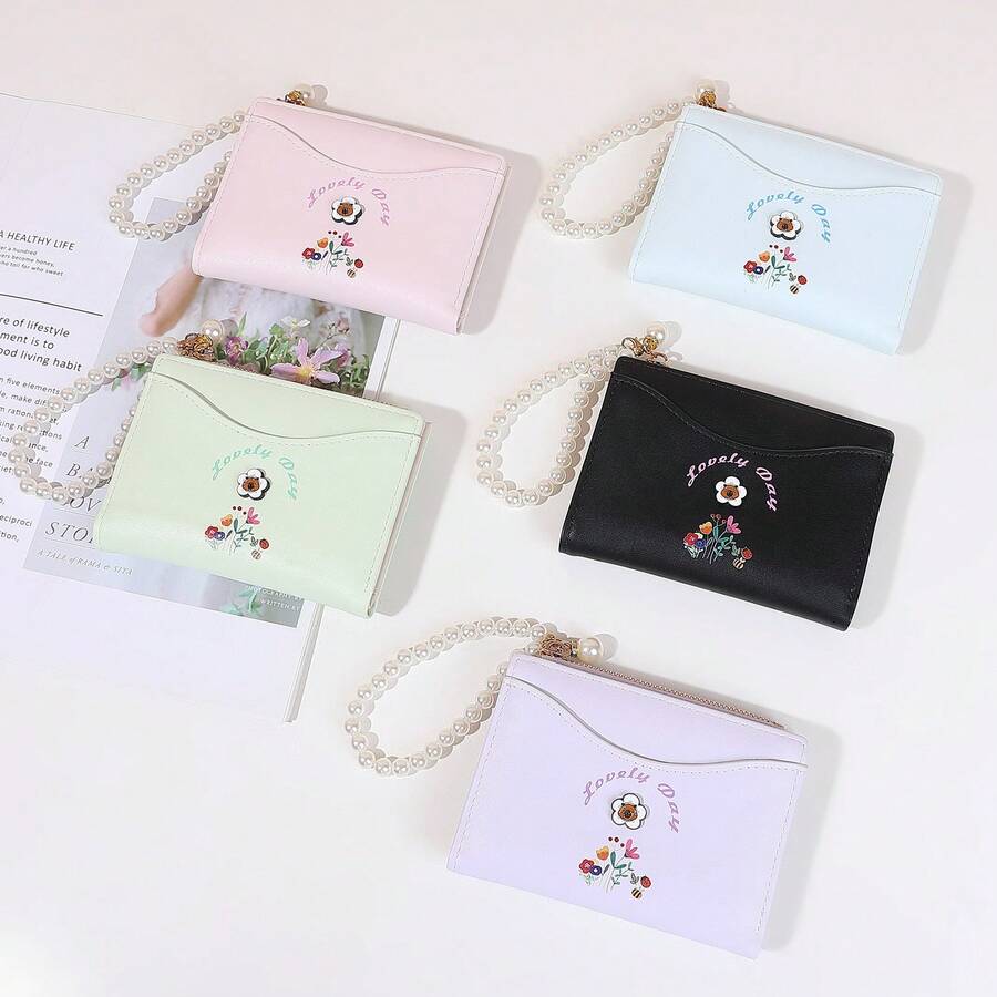 Pearl Bracelet Short Wallet Little Duck Cartoon Playful Women's Multi-Slot Coin Purse Fresh Cute PU Wallet - Multicolor - View 1