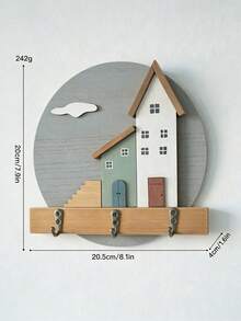 1pc Rustic Nordic Style Wooden Wall-Mounted Key Rack, 3D House And Fence Decor, Multiple Metal Hooks For Keys And Bags, Wall-Hanging Key Storage Rack, Home Decor Accessory, Suitable For Entryway, Hallway And Farmhouse Style Interior Decoration - Multicolor - View 12