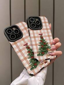 1pc New Fashion Personalized Red Line Plaid Christmas Tree Pattern Shockproof Leather Phone Case, Daily Protection Essential, Style, Perfect Gift For Friends, Family, For IPhone18/18PRO/18PROMAX/17/17Air/17Pro/17ProMax/IPhone16/16Plus/16Pro/16ProMax/IPhone15/15Plus/15Pro/15ProMax/IPhone14/14Plus/14Pro/14ProMax/IPhone13/13Pro/13ProMax/IPhone12/12Pro/12ProMax/IPhone11/IPhone11Pro/11ProMax - Multicolor - View 3