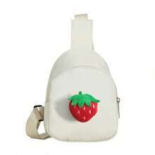 Children's Cute Strawberry Chest Bag, Girls' Solid Color Small Crossbody Bag, Lightweight Zipper Closure Small Bag For Travel And Coins, Suitable For Daily Use - B - View 8