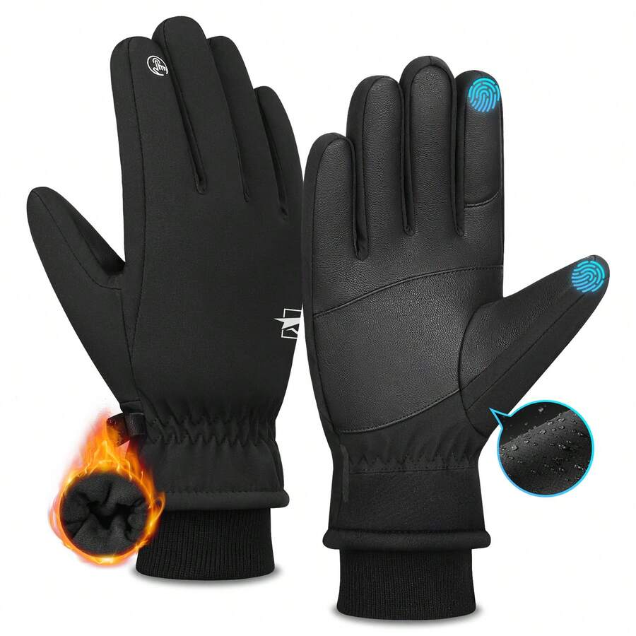 Winter Warm Touchscreen Gloves, Windproof Anti-Slip Black Gloves, Unisex, Suitable For Cold Weather Cycling, Skiing, Running, Driving - Ski Gloves - View 1