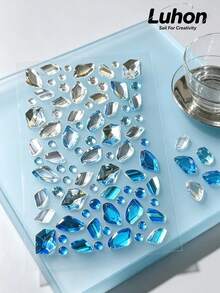 1Set, Metal Phone Stickers, Journaling Supplies, Scrapbook Stickers, Aesthetic Luxury Crystal Gem Themed Decorative Decals, Clear Die Cut, Blue Rhinestone Pattern, For Phone Surface, Water Bottle, Laptop, Camera, Gift Package, Tablet Decor - Blue Gradient Gem Stickers - View 1