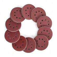 10/100pcs Red Sandpaper, 5 Inch 8-Hole Flocked Sandpaper, Aluminum Oxide Pneumatic Grinding And Polishing Sandpaper. Polishing Tool - 80# - View 10