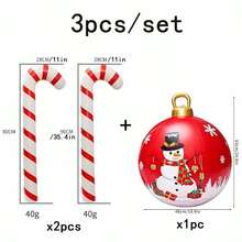 3pcs/Set PVC Inflatable Christmas Ball, Inflatable Candy Cane And Candy Cane Set, Includes Large Red Decorative Balloon, Suitable For Christmas Scene Decoration, Christmas Party, Christmas Atmosphere Arrangement And Photo Props - Multicolor - View 11