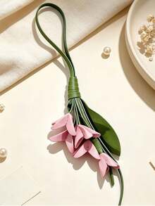 1pc Rustic Aesthetic Style Multi-Color Tulip Bouquet Artificial Leather Flower, With Green Leaf Details, Long Rope Loop Hanging Ornament, Keychain, Bag Charm, All-Season Daily Decor And Holiday Gift - Multicolor - View 19