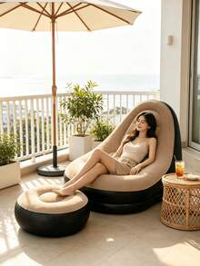 2pcs/Set Comfortable Flocked Inflatable Bean Bag Slouchy Sofa, Portable Inflatable Lounge Chair With Leg Rest, Suitable For Indoor And Outdoor Use, Bedroom, Living Room, Camping, Christmas, Spring Festival, Family Gatherings And Parties - Multicolor - View 5