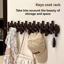 Gantungan Baju Dinding 8 Kait, Motif Kayu Imitasi Cokelat Walnut, Desain Kunci Piano Lipat, Tanpa Pengeboran, Kombinasi Hemat Ruang, Tempat Gantungan Kunci, Gantungan Topi, Gantungan Baju untuk Lorong, Kamar Tidur, Dekorasi Dinding Rumah, Aksesoris Penyimpanan - MultiWarna - View 4