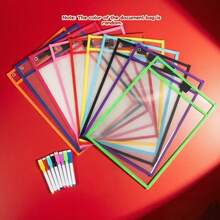 10pcs Reusable Dry-Erase File Pockets Set, Large Writable Erasable Storage Bags, Transparent Plastic Document Protectors, Teacher Classroom Teaching Aids, Learning Supplies, Back To School Supplies - Sets - View 15