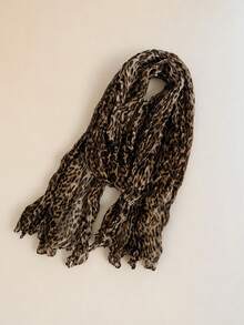 Women's Pleated Leopard Print Long Scarf, Vintage Lightweight Sun Protection Shawl, Suitable For Daily Wear And Early Autumn - Multicolor - View 5