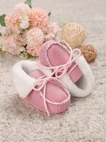 Winter 0-1 Year Old Infant Solid Color Warm Soft Sole Infant Boots - Pink - View 3