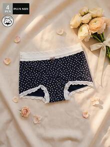 DAZY 4Pcs Women's Plus Size Cotton Briefs Shorts, High Elasticity Comfortable Soft Underpants For Daily Casual Wear - Multicolor - View 3