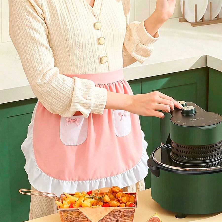 1pc Half Apron With Zipper, Large Pocket, Adjustable Tie, Short Floral Apron, Server Work Uniform, Short Apron, Camping Apron, Cute Ruffle Half Apron, Restaurant Coffee Shop Half Work Uniform - Multicolor - View 1