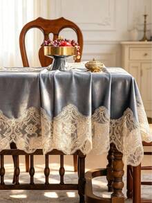 1pc Light Gray Velvet Hollow Lace Tablecloth, Gold Vine Rope Embroidery Craft Tablecloth, Multiple Size Options, Suitable For Living Room, Dining Room, Home Decor And Room Decoration, Perfect For Holiday Party Decor Or Dining Table Decoration - Dusty Purple - View 9