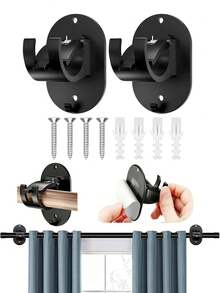 2pcs/4pcs/6pcs No-Drill Adhesive Curtain Rod Brackets, Screw-Fixed / Adhesive Dual-Use Curtain Rod Holders, Adjustable Self-Adhesive Curtain Hooks Wall Mounts, Includes Screws + Expansion Tubes, Suitable For Home, Kitchen - Curtain Rod Hooks - View 2