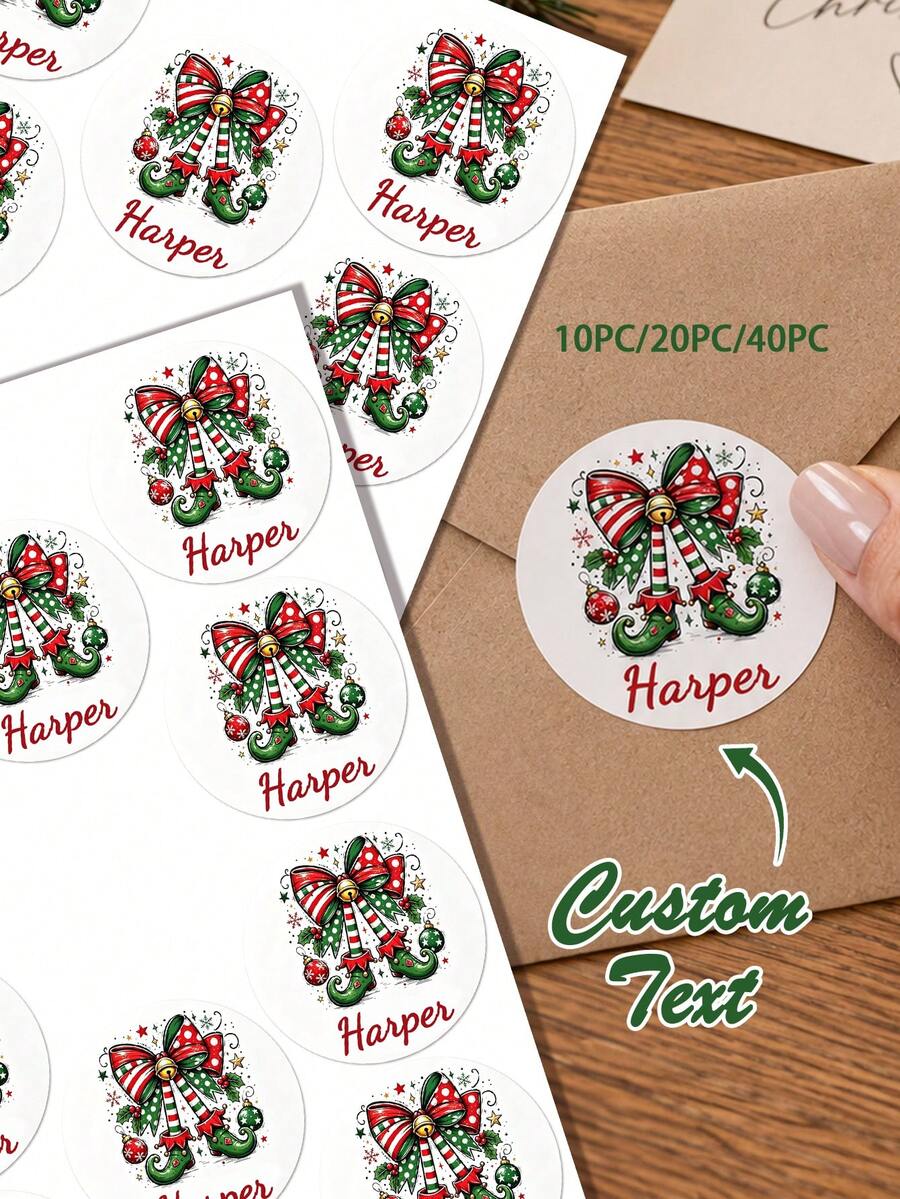 10/20/40pc Personalized Elf Boot Christmas Gift Tag Stickers, Custom Holiday Gift Labels, Name Stickers For Presents, Christmas Package Labels, Elf Gift Tags,Christmas Gift - White - View 1