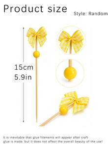 Yellow Plaid Bow Cocktail Picks, Bamboo Beverage Decoration Picks, Decorative Fruit Picks And Cupcake Toppers, Suitable For Cocktails, Appetizers, Dessert Table, Birthday, Wedding, Christmas Party And Holiday Decor - Multicolor - View 5