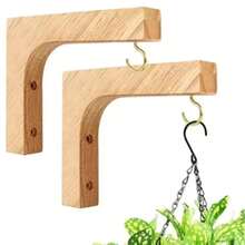 Wooden L-Shaped Plant Hanging Bracket With Hook, Wall Mounted Flower Pot Holder, Indoor Hanging Planter Support With Installation Screws - Multicolor - View 2